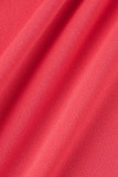 Rosa Rosso Moda Casual Lettera Stampa Basic O Collo Manica Corta Due Pezzi