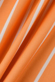 Orange Mode Lässig Gestreifter Druck Patchwork Strickjacke Umlegekragen Plus Größe Zwei Stücke (Ohne T-Shirt)