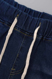 Jeans de talla grande rasgados sólidos casuales de moda azul oscuro