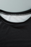 Black Fashion Casual Print Bandage O Neck Short Sleeve Two Pieces