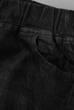 Calça jeans plus size rasgada casual moda azul escuro