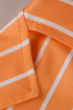 Оранжевый модный повседневный полосатый принт в стиле пэчворк кардиган с отложным воротником плюс размер из двух частей (без футболки)