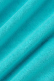 Tibetan Blue Fashion Casual Solid Fold Regular High Waist Trousers