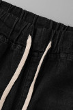Темно-синие модные повседневные однотонные рваные джинсы больших размеров