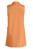 Cárdigan de retazos con estampado de rayas informal de moda negra cuello vuelto de talla grande de dos piezas (sin camiseta)