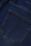 Темно-синие модные повседневные однотонные рваные джинсы больших размеров