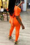 Arancione Moda Casual Solido Patchwork O Collo Asimmetrico Manica Corta Due Pezzi