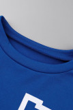 Azul-céu moda casual estampa carta básica manga curta gola O duas peças