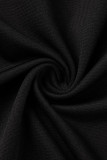 Zwarte casual effen kwastjes patchwork O-hals eenstaps rokjurken