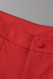 Röd Casual Solid Patchwork-knappar Turn-back krage Långärmad två delar