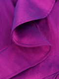 Фиолетовые элегантные однотонные топы в стиле пэчворк с воланами на молнии и асимметричным воротником