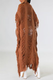 Camel Fashion Casual Solid Tassel Patchwork Cardigan Bovenkleding