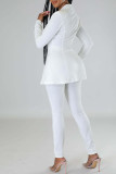 White Sexy Solid Patchwork Zipper Turn-back Collar Long Sleeve Two Pieces