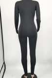 Black Sexy Print Patchwork Zipper Collar Skinny Jumpsuits