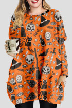 Oranje Fashion Casual Skull Head Print Patchwork O Neck Tops