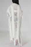 Белый модный повседневный однотонный лоскутный кардиган с кисточками, верхняя одежда
