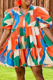 アプリコット ファッション カジュアル ソリッド パッチワーク ターンダウン カラー シャツ ドレス プラス サイズ ドレス