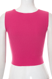 Rose Red Sexy Solid Buckle O Neck Tops
