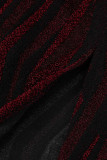 Bordeauxrode sexy patchwork off-shoulder off-shoulder jurken