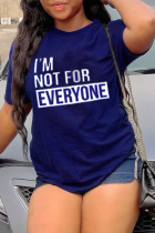 T-shirt con scollo a O con stampa di strada alla moda blu navy