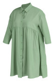 Verde casual sólido patchwork hebilla cuello vuelto una línea de vestidos