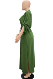Grön Casual Solid Patchwork V-hals raka klänningar