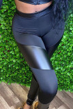 Zwarte mode casual effen patchwork skinny hoge taille potlood broek