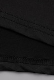 Robes de jupe en une étape à col rond décontractées noires à pompons solides