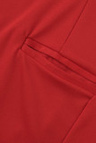 Röd Casual Solid Patchwork-knappar Turn-back krage Långärmad två delar