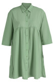 Green Casual Solid Patchwork Buckle Turndown Collar A Line Dresses