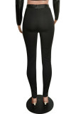 Black Fashion Casual Solid Patchwork Skinny High Waist Pencil Trousers