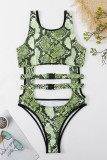 Maillots de bain patchwork évidés imprimés sexy à la mode verte (avec rembourrages)