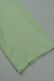Grüne, lässige, solide Patchwork-Schnalle mit Turndown-Kragen A-Linien-Kleider