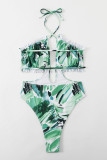 Зеленые модные купальники с сексуальным принтом и открытой спиной (с прокладками)