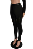 Black Fashion Casual Solid Patchwork Skinny High Waist Pencil Trousers