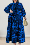 Zwarte mode casual print patchwork gesp met strik hemdjurk plus size jurken