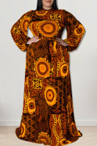 Goud mode casual print patchwork O-hals rechte jurken met grote maten