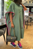 アーミーグリーン ファッション カジュアル ソリッド パッチワーク ターンダウン カラー シャツ ドレス