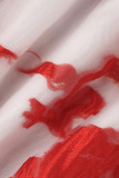 Röda Elegant Broderi Broderade Patchwork V-ringad Aftonklänning Klänningar
