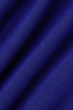 Robes de grande taille bleu clair décontracté solide patchwork col rond