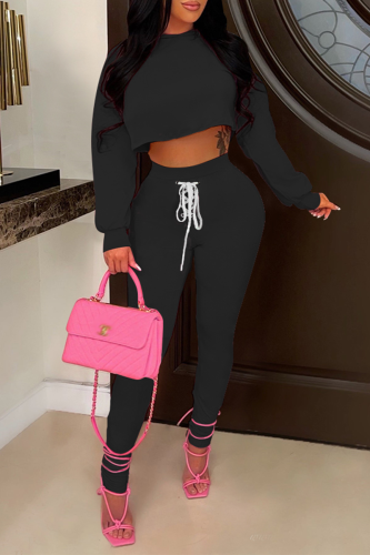 Black Fashion Solid Patchwork V Neck Long Sleeve Two Pieces
