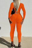 Orange Fashion Casual Sweet Solid Fold O Neck Langarm Zweiteiler