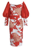 Red Elegant Embroidery Embroidered Patchwork V Neck Evening Dress Dresses
