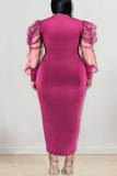 Пурпурные повседневные однотонные лоскутные платья с круглым вырезом и прямыми платьями больших размеров