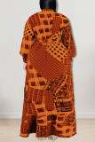Goud mode casual print patchwork gesp met strik overhemdjurk plus size jurken