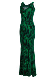 緑のセクシーなパッチワークオフショルダーオフショルダードレス