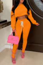 Orange Fashion Solid Patchwork V-Ausschnitt Langarm Zweiteiler