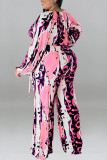 Pink Casual Print Bandage Patchwork V-Ausschnitt Plus Size Jumpsuits