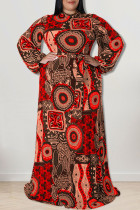 Красные модные повседневные принты в стиле пэчворк с круглым вырезом прямые платья больших размеров