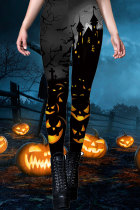 Pantalones casuales de moda con estampado de patchwork flaco de cintura alta con estampado completo de lápiz en la parte inferior negro